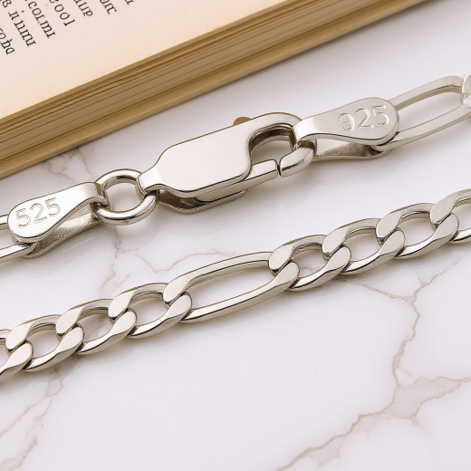 Figaro Kette - 3.1 mm - 18k Weißgold Vermeil