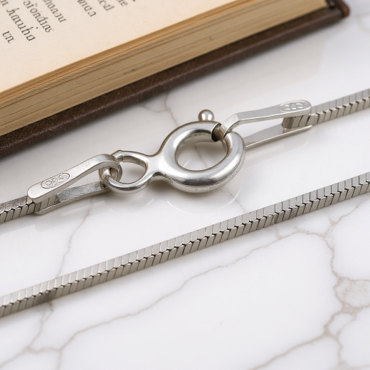 Schlangenkette Viereckig - 0.9 mm - Rhodiniertes Silber